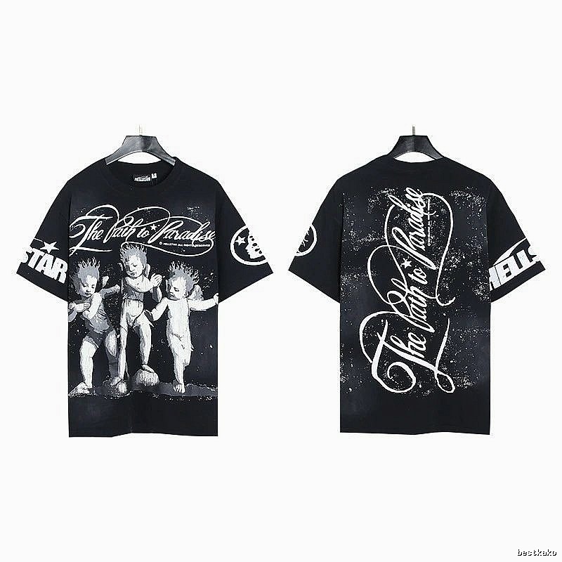 Hellstar Angel Print Street Style Black T-shirt