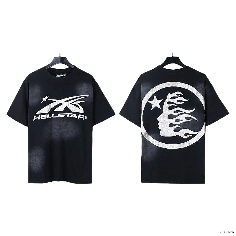 Hellstar Flame Print Street Style Black T-Shirt