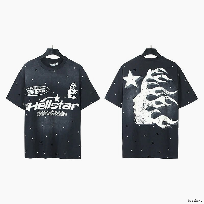 Hellstar Flame Print Street Style Black T-Shirt