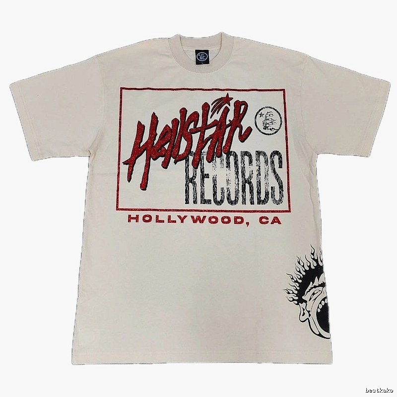 Hellstar Records Street Style Off-white Short-sleeve T-shirt