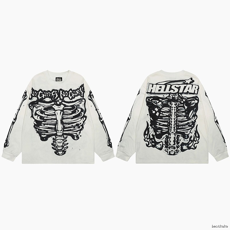 Hellstar Skull Print Dark Style Off-white Long Sleeve T-Shirt
