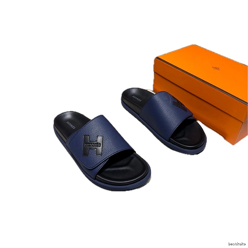 Hermès H Series Light Luxury Style Dark Blue Slides