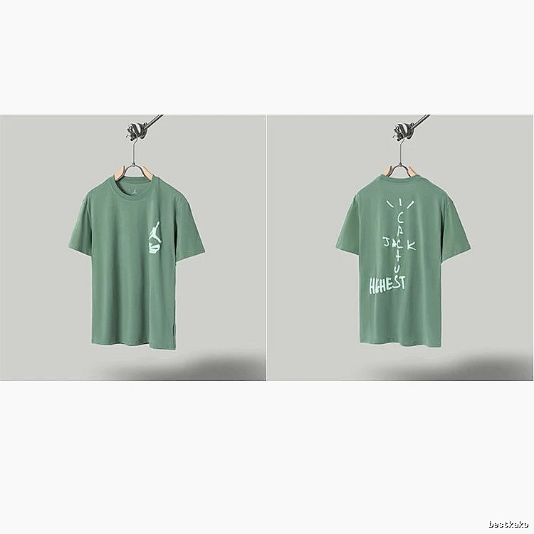 Jordan x Travis Scott Co-branded Street Style Pea Green T-Shirt