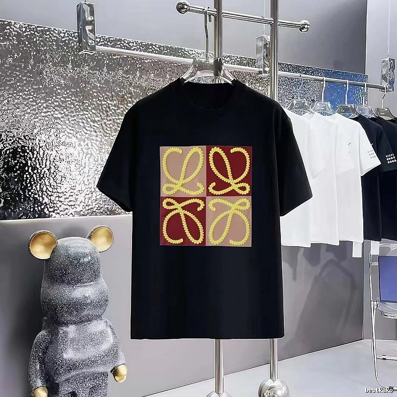 LOEWE Color-block Embroidered Casual Black T-Shirt