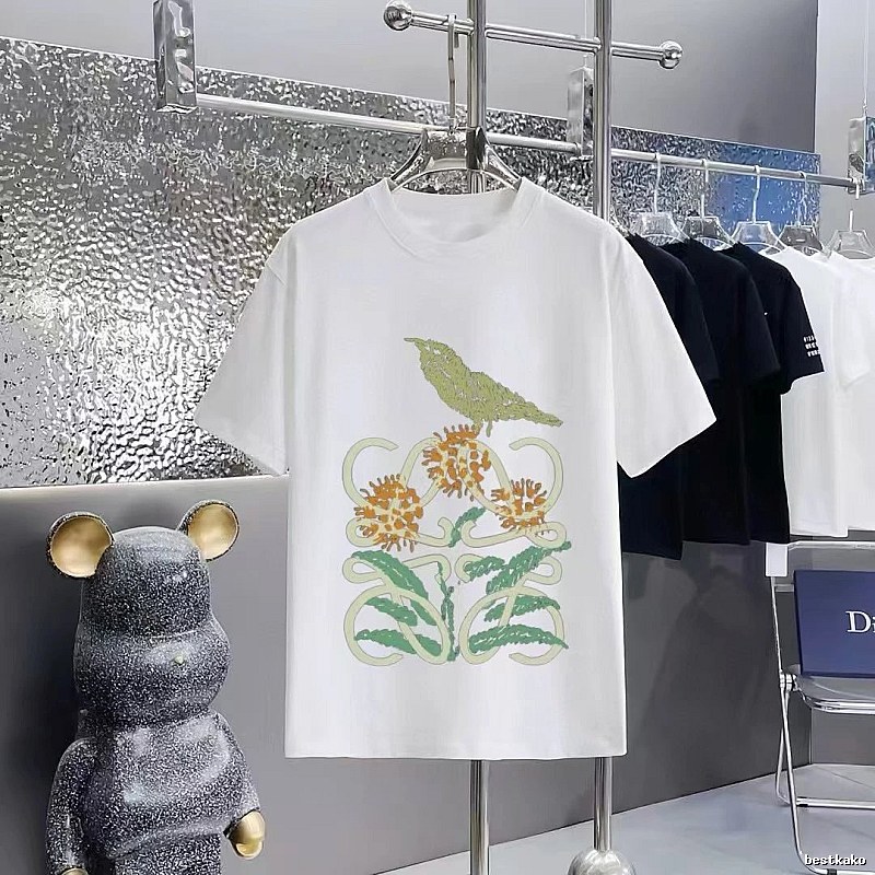 LOEWE Floral & Bird Print Casual Style White T-Shirt