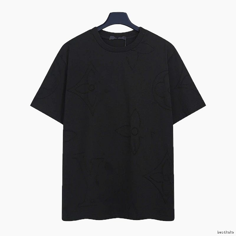 Louis Vuitton Embroidered Monogram Trendy Black T-Shirt