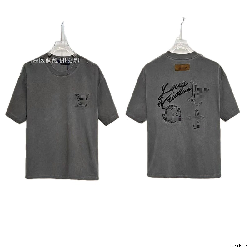 Louis Vuitton Embroidered Streetwear Dark Grey Short-sleeve T-shirt