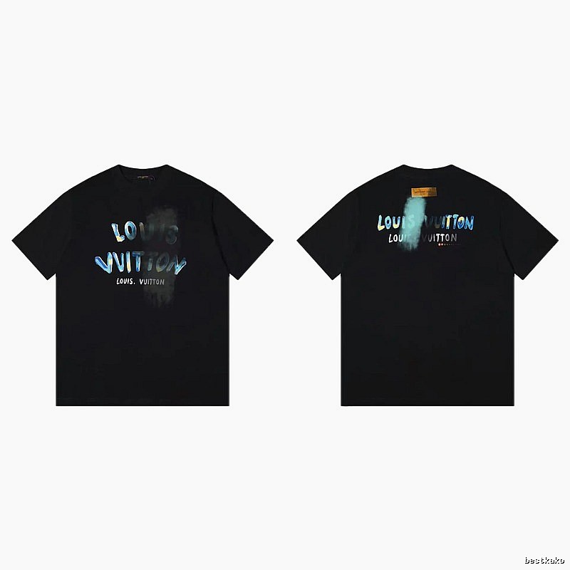 Louis Vuitton Gradient Graffiti Trendy Cool Black Short-sleeve T-shirt