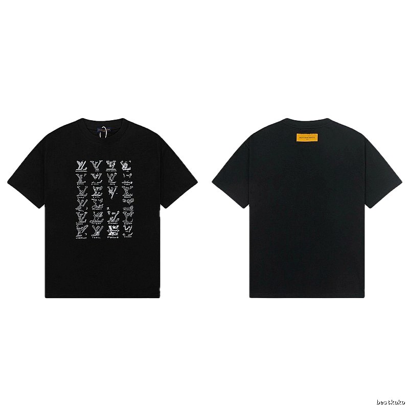 Louis Vuitton Graffiti Trend Style Black Short Sleeve T-Shirt