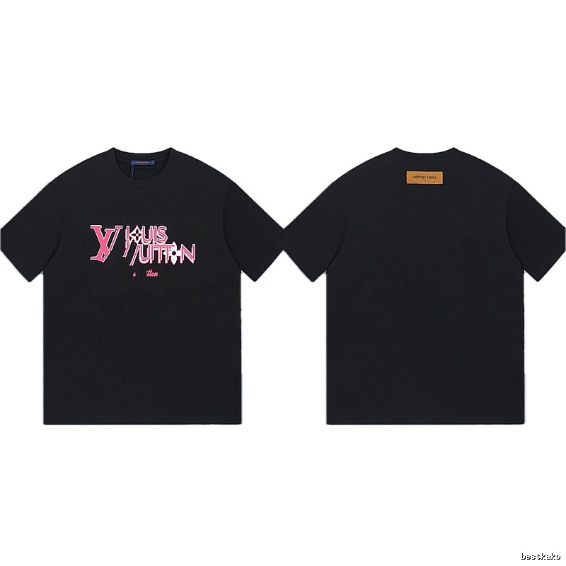 Louis Vuitton Letter Print Trendy Style Black T-shirt