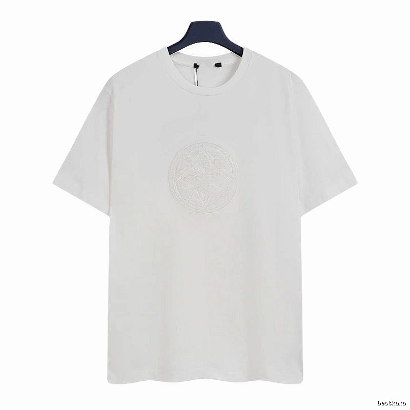 Louis Vuitton Minimalist Style White T-Shirt with Embroidered Round Logo