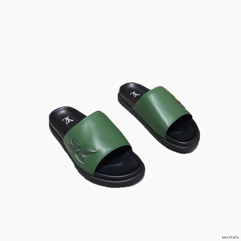 Louis Vuitton Monogram Light Luxury Style Army Green Slides
