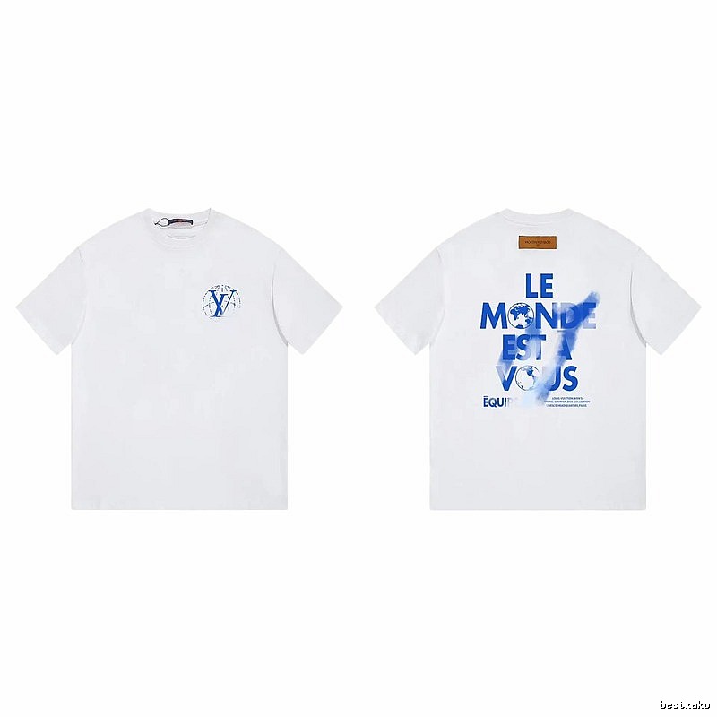 Louis Vuitton Trendy Global Print White Short-sleeve T-shirt