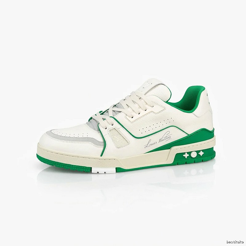 LV White and Green Retro Style Sneakers