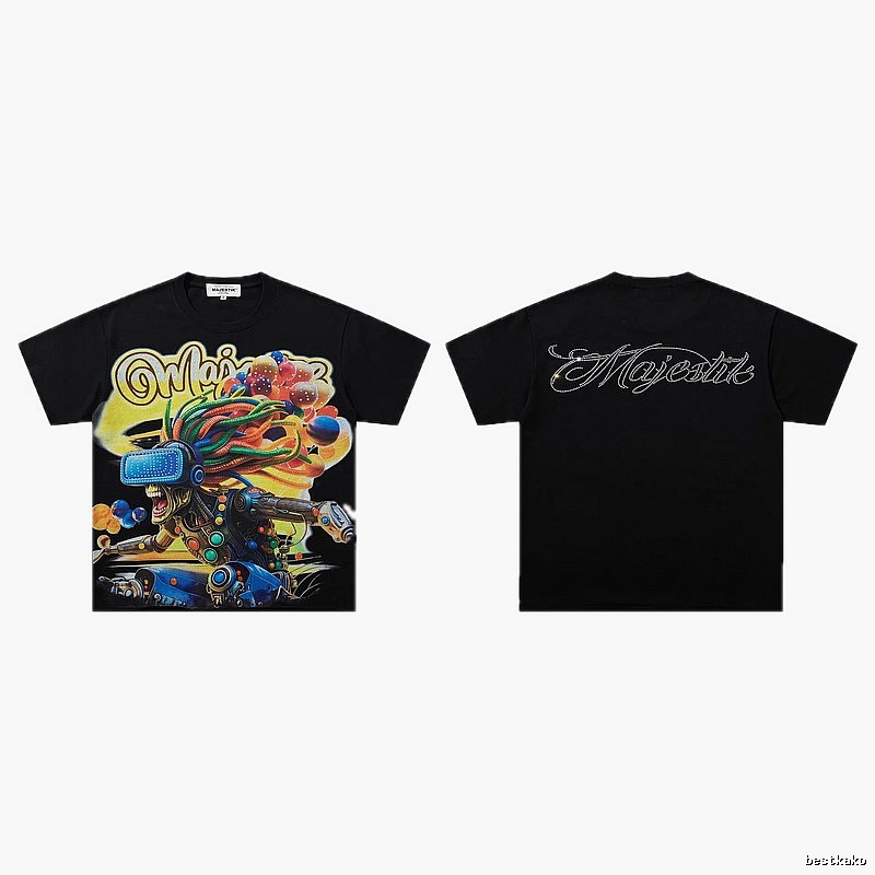 MAJESTIK Cyber Print Street Style Black T-Shirt