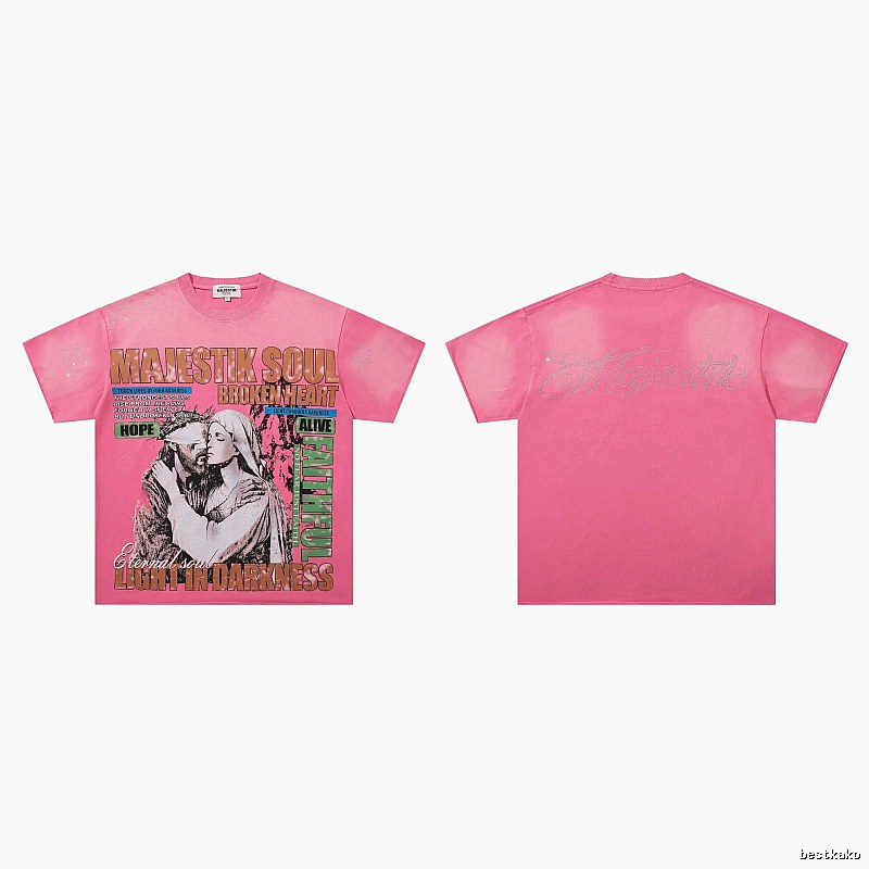 MAJESTIKSOUL Vintage Print Pink Short-sleeve T-shirt