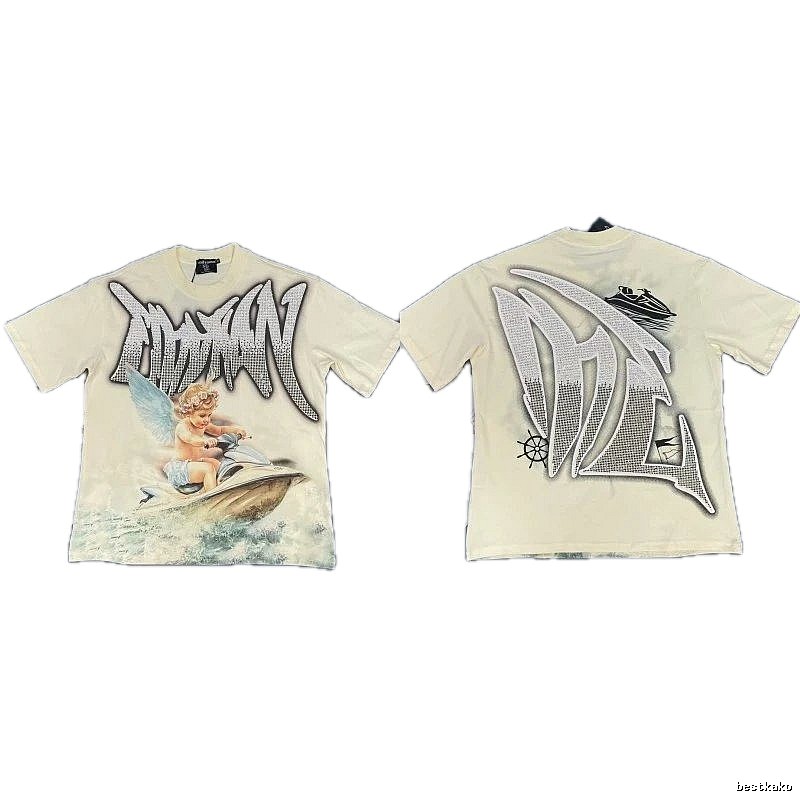 Mixed Emotion Off-white Street-style Angel Print T-shirt