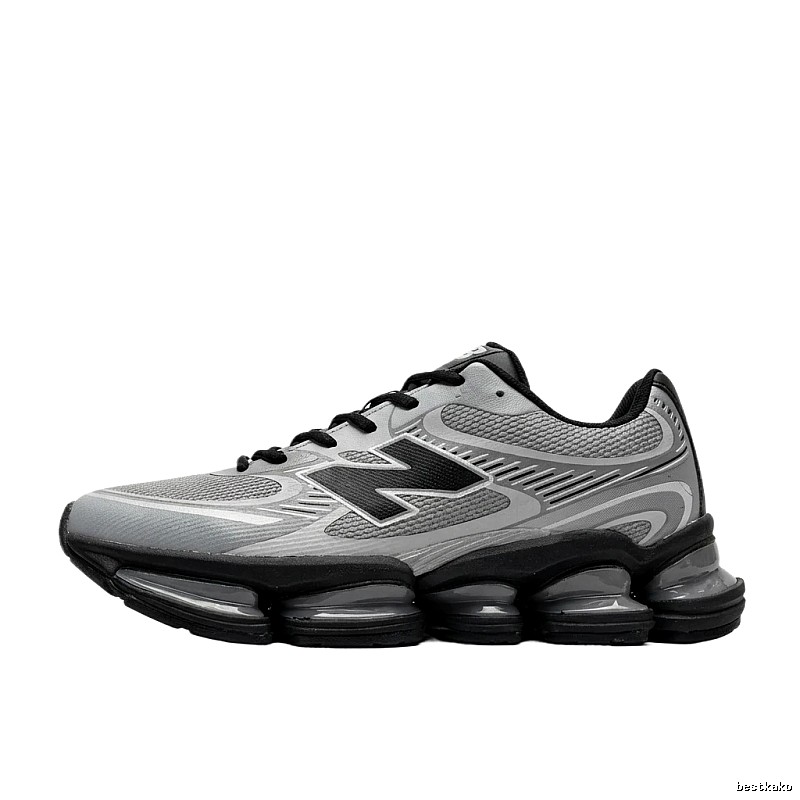 New Balance retro-style grey and black athletic shoes.
