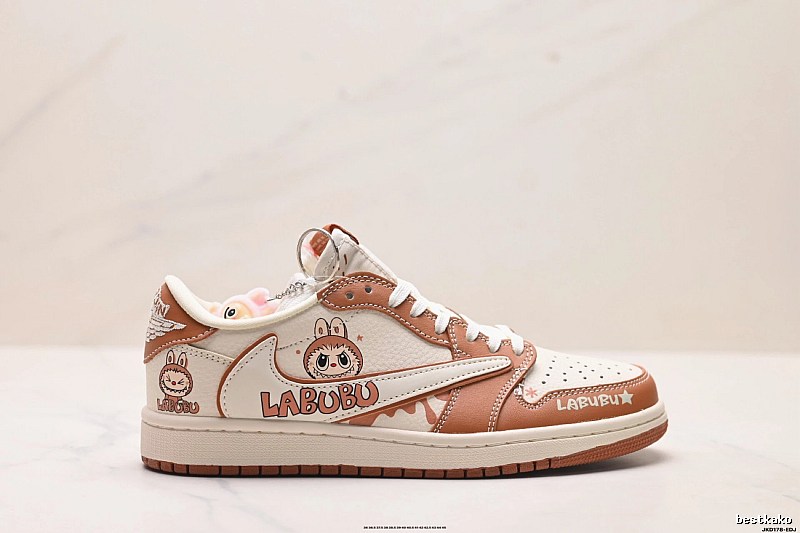 Nike co-branded cartoon-style brown and white shoes