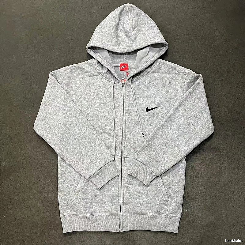 Nike Zip-Front Design Gray Zip Hoodie Daily Styling Swoosh