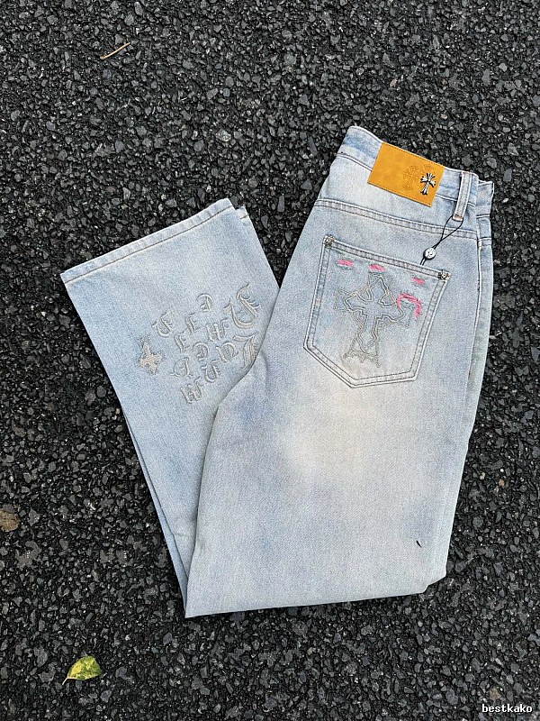 Pale Blue Printed Denim Jeans for daily