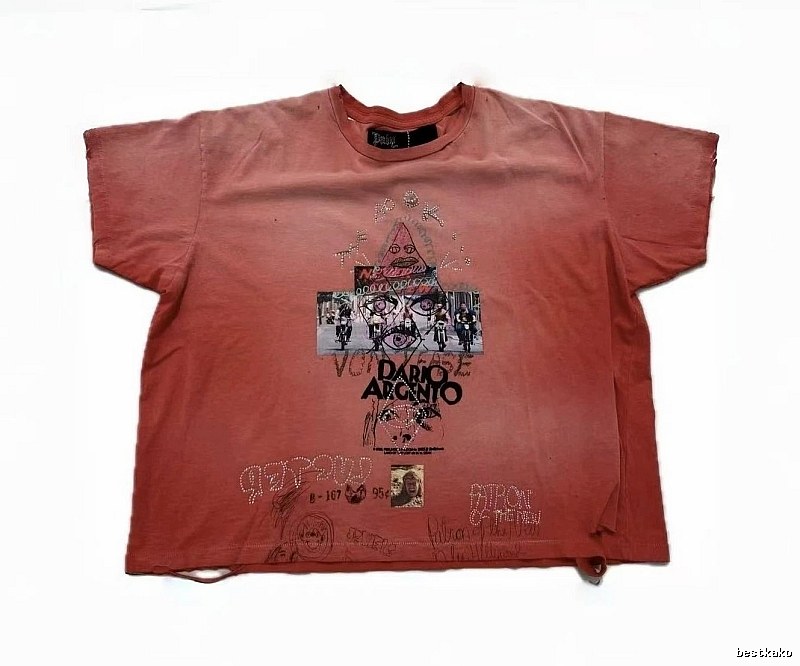 Paly Hollywood Vintage Distressed Dirty Orange Printed T-Shirt
