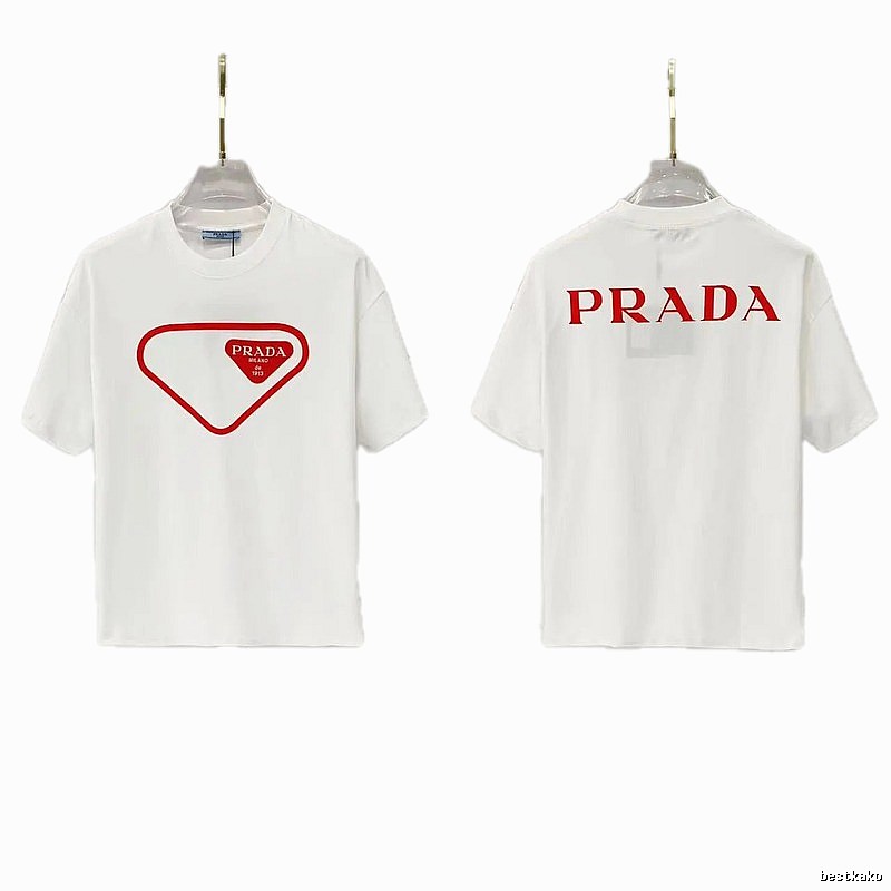 Prada Inverted Triangle Minimalist Style White Short-sleeve T-shirt