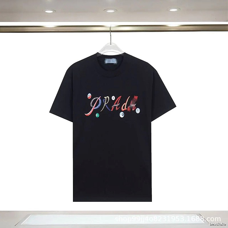 Prada Trendy Black Short-sleeve T-shirt with Billiard Print