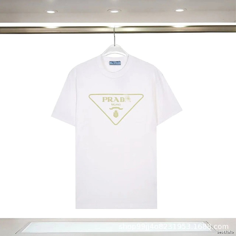 Prada Triangle Logo Casual Style White Short-sleeve T-shirt