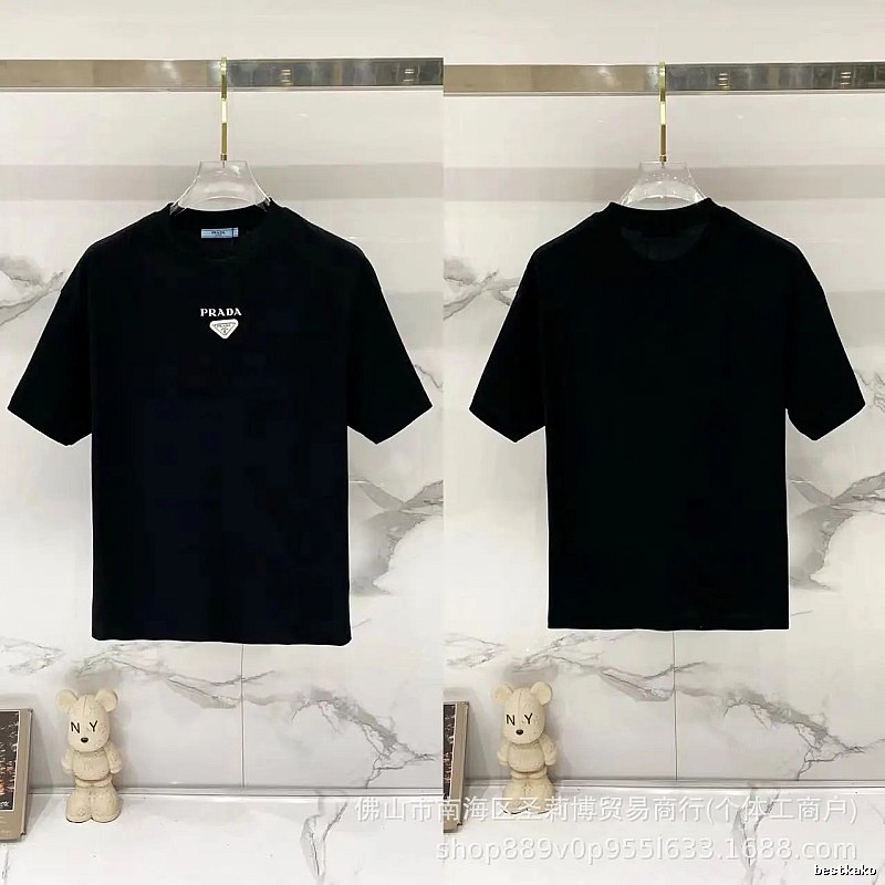 Prada Triangle Logo Minimalist Style Black Short-sleeve T-shirt