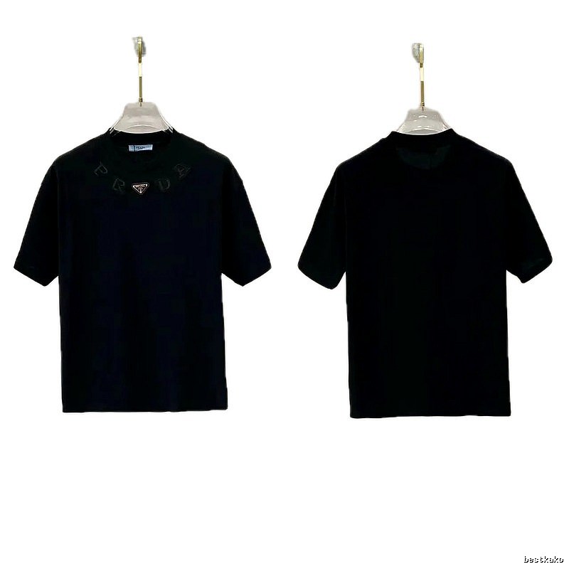 Prada Triangle Logo Minimalist Style Black Short-sleeve T-shirt