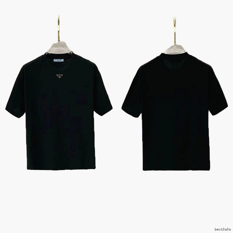 Prada Triangle Logo Minimalist Style Black T-Shirt