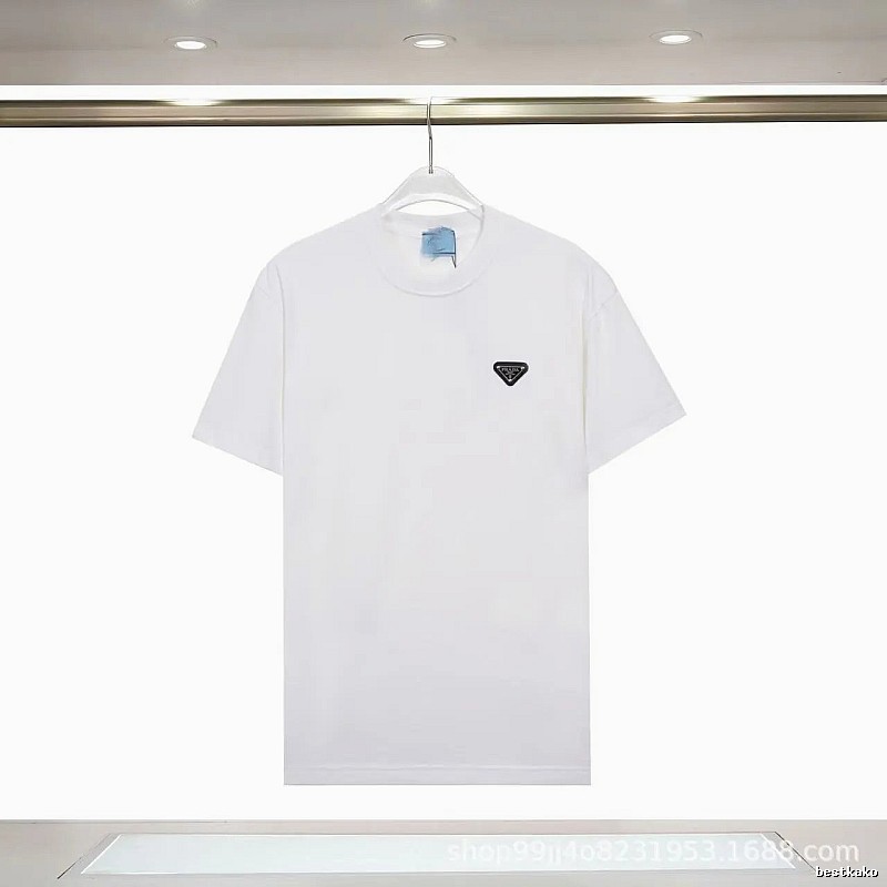 Prada Triangle Logo Minimalist Style White Short-sleeve T-shirt