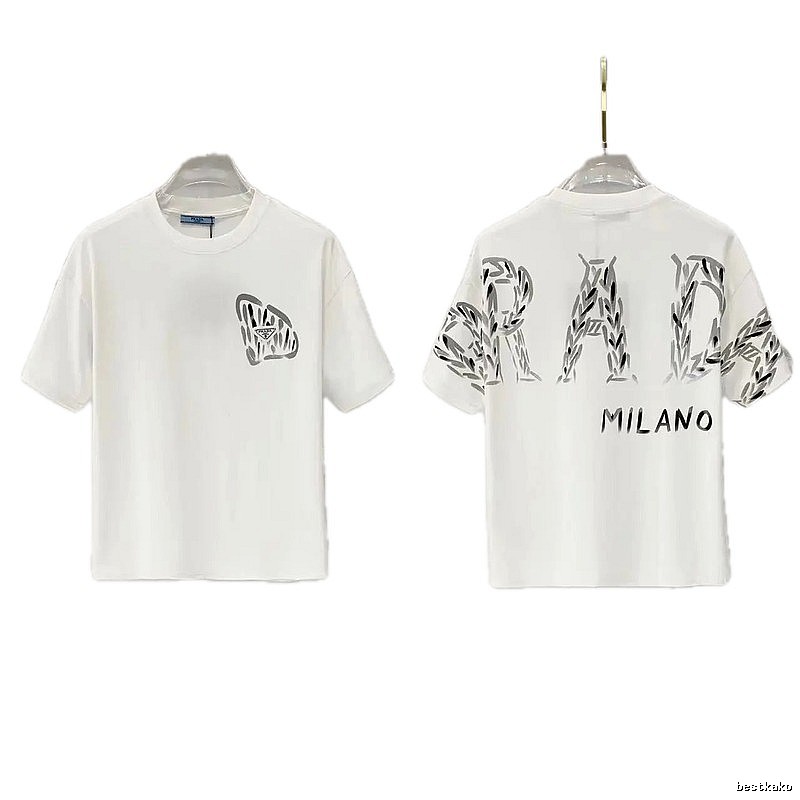 Prada Triangle Logo Trendy & Edgy Style White Short-sleeve T-shirt