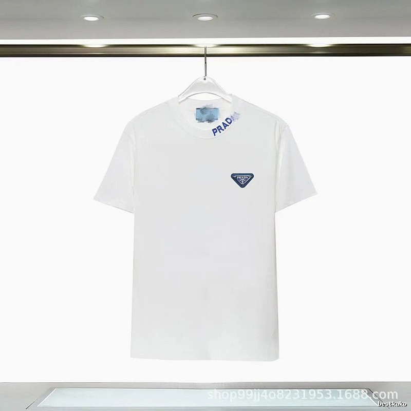 Prada Triangular Logo Minimalist Style White Short-sleeve T-shirt