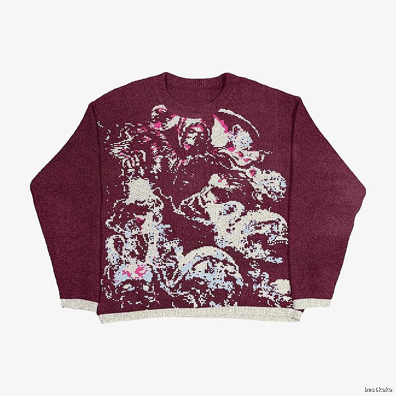 Resort Anime graphic sweater Black Knit Top with Premium Look