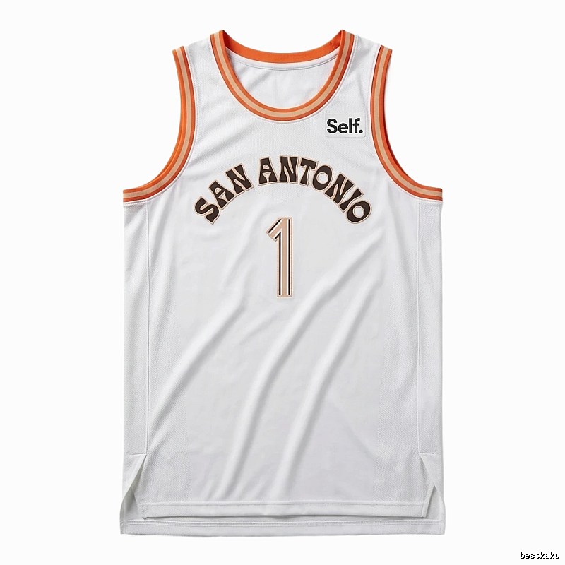 Self. Spurs white and orange basketball jersey