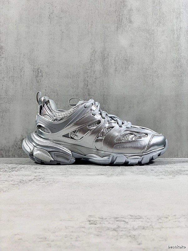 Silver Runner Sneaker by Balenciaga with Silver Layered Runner Side Profile
