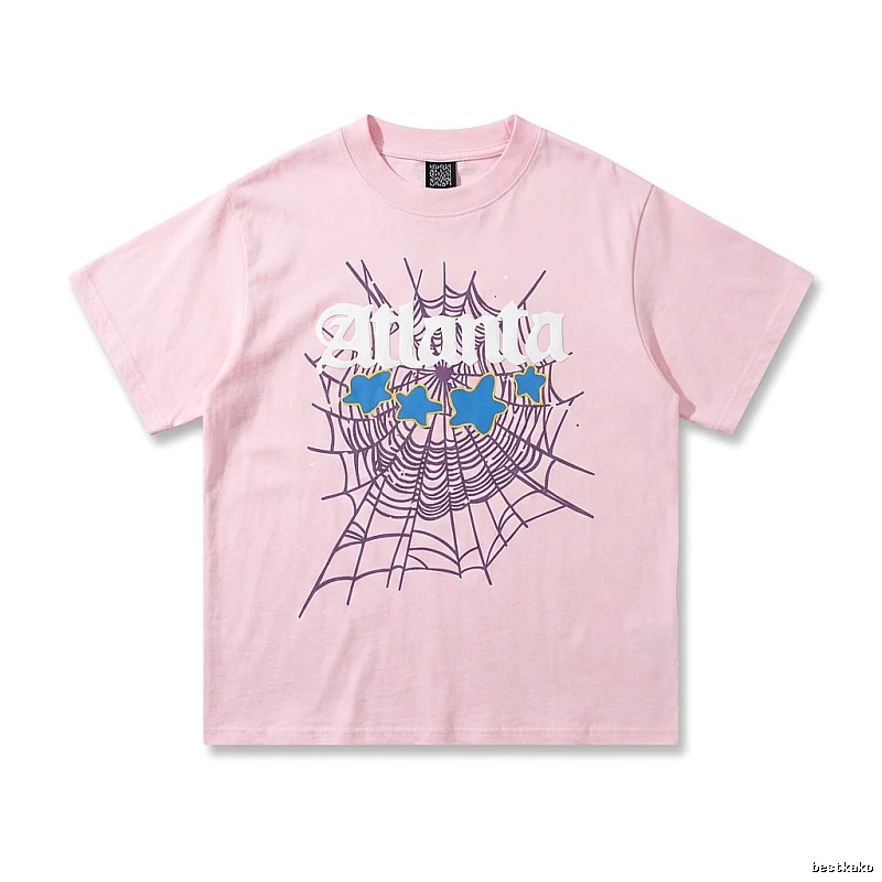 Sp5der cobweb print pink T-shirt