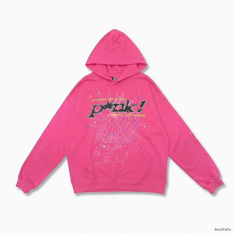 Sp5der Trendy Printed Pink Hoodie