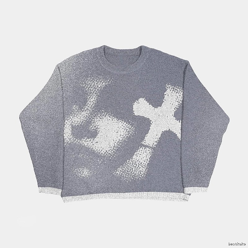 Statement Anime graphic sweater Black Knit Top for Outdoor Plans