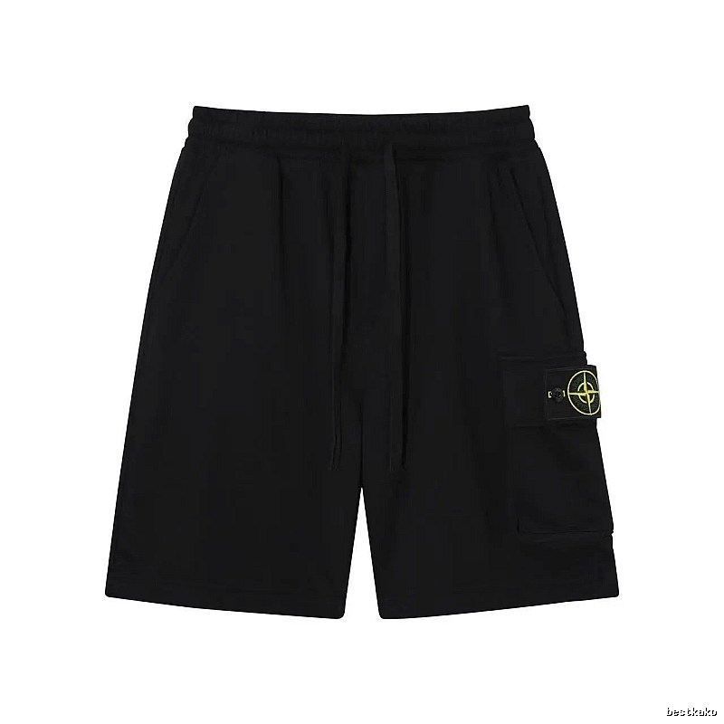 Stone Island Compass Logo Workwear Style Black Shorts