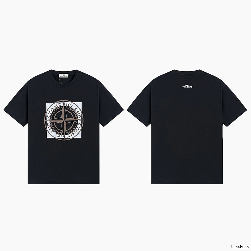 Stone Island Compass Print Street Style Black T-Shirt