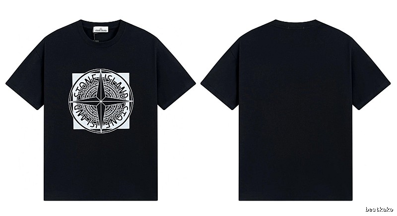 Stone Island Compass Print Street Style Black T-Shirt