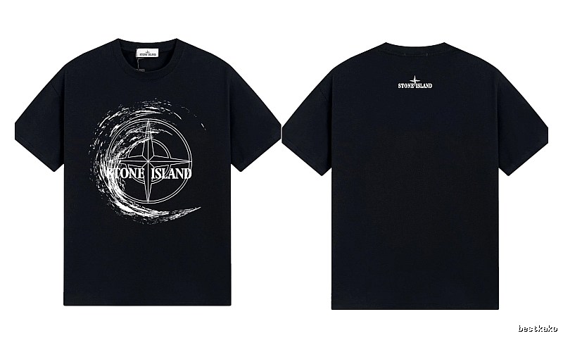 Stone Island Compass Print Street Style Black T-Shirt
