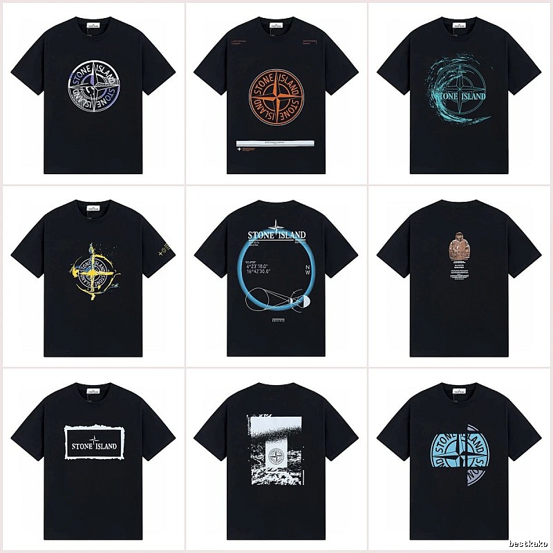 Stone Island Compass Print Street Style Black T-Shirt