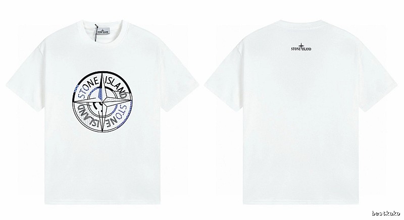 Stone Island Compass Print Street Style White T-shirt