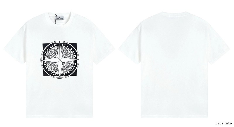 Stone Island Compass Print Street Style White T-Shirt