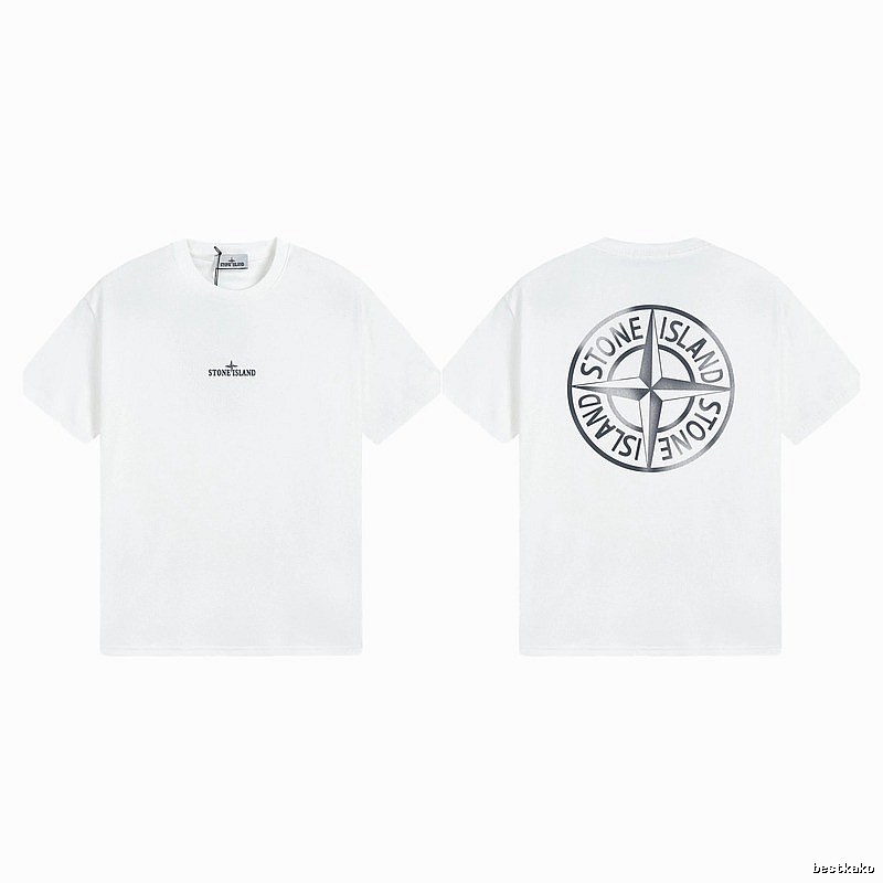 Stone Island Large Compass Print Street Style White T-Shirt