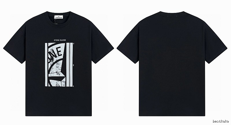 Stone Island Printed Street Style Black T-shirt